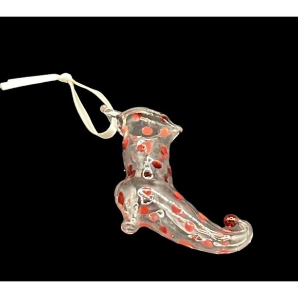 Vtg. Handcrafted Hand Blown Glass Elf Shoe Christmas Ornament Red Polka Dots 2.5 - Picture 1 of 3
